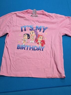 Netflix Pink "It's My Birthday" Graphic Tee with Cartoon Characters